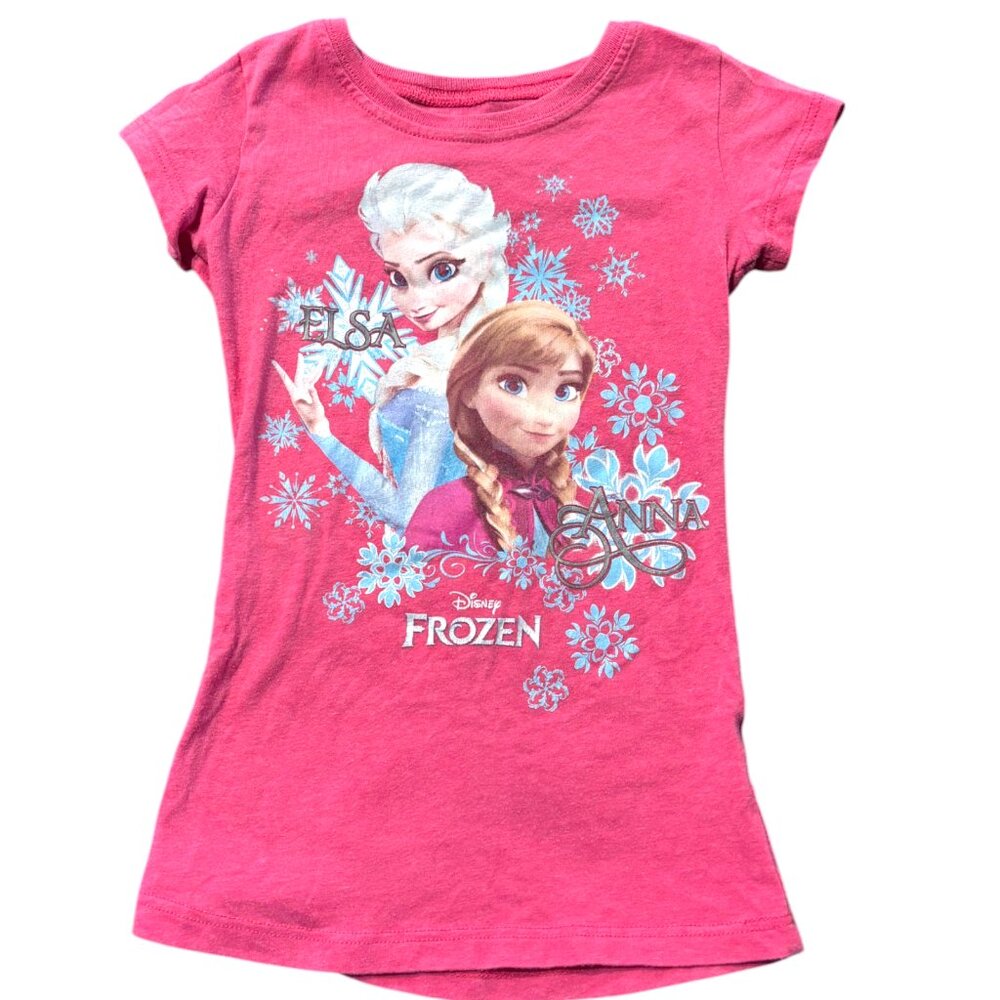 Disney Frozen girl's hot‎ pink Elsa and Anna short sleeve T-Shirt sz XS